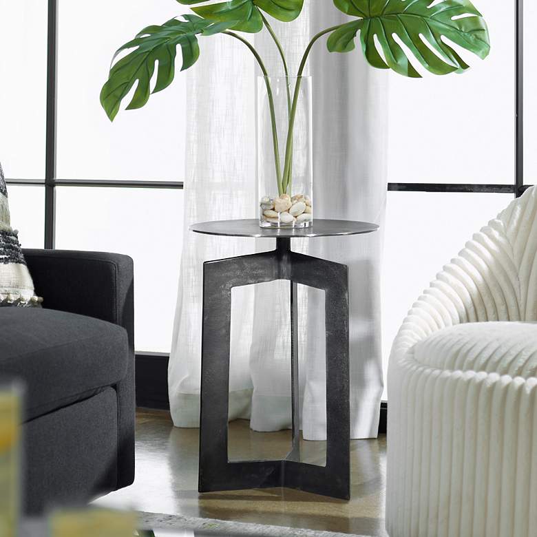 Image 1 Uttermost Deltoid 17 1/2" Wide Rich Gunmetal Accent Table