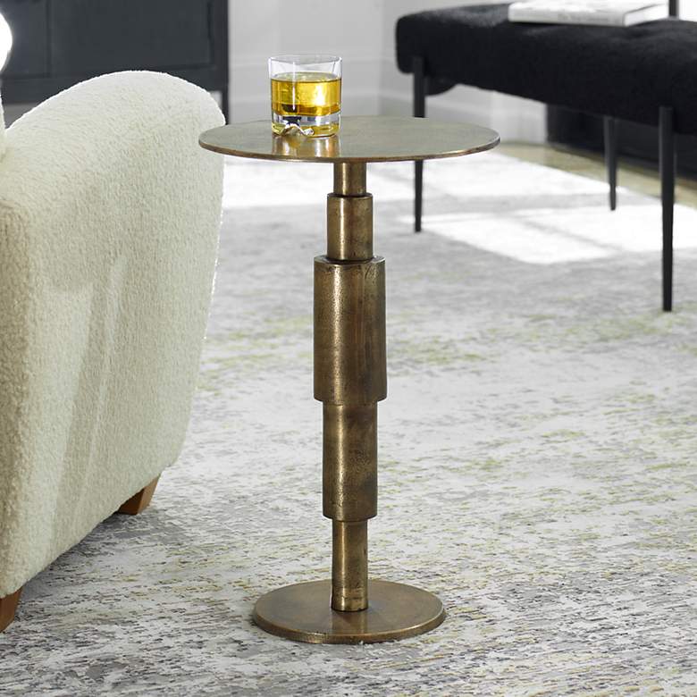 Image 1 Uttermost Descend 14" Wide Antique Gold Round Accent Table