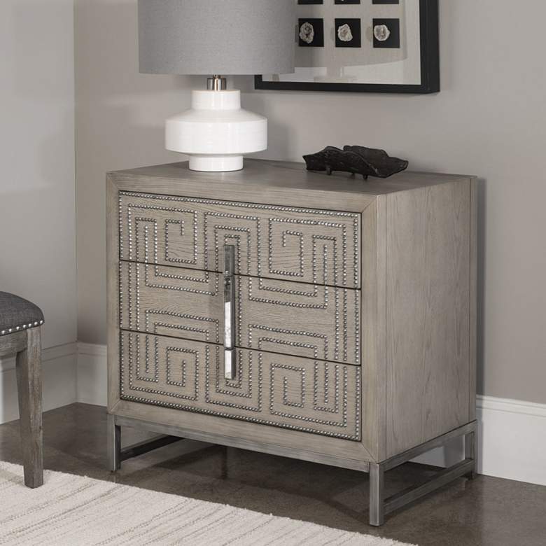 Image 1 Uttermost Devya 32 inch Wide Mushroom Gray 3-Drawer Accent Chest