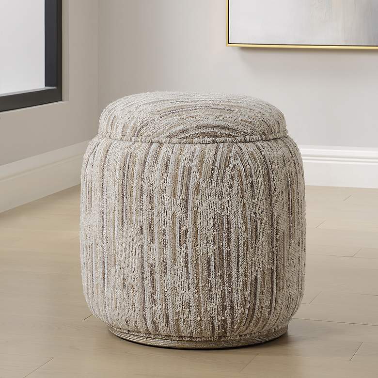 Image 1 Uttermost Dialogue 18" Wide Ivory Tan Boucle Fabric Storage Ottoman