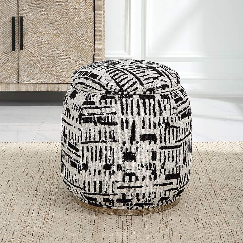 Image 1 Uttermost Dialogue Black and Off-White Fabric Ottoman