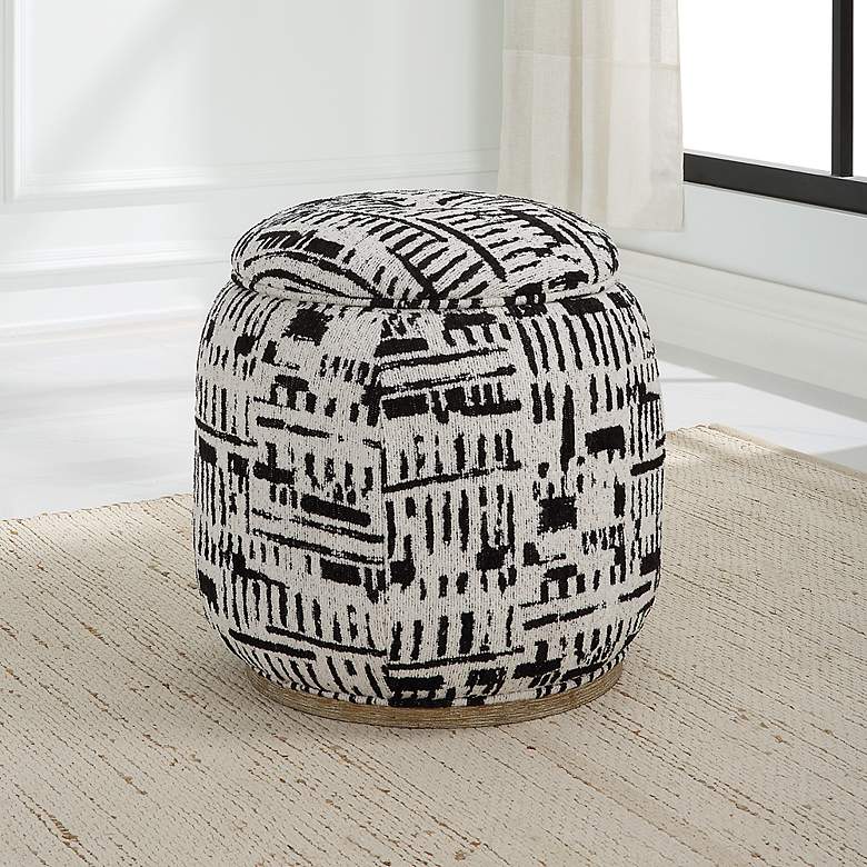 Image 3 Uttermost Dialogue Black and Off-White Fabric Ottoman more views