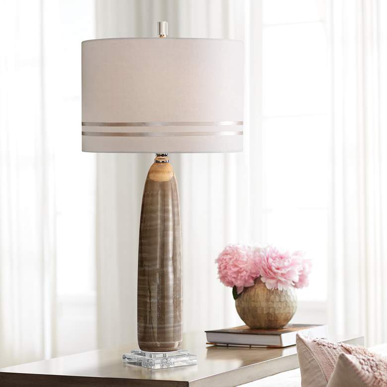 Image 1 Uttermost Dima Pearlescent Glossy Brown Ceramic Table Lamp