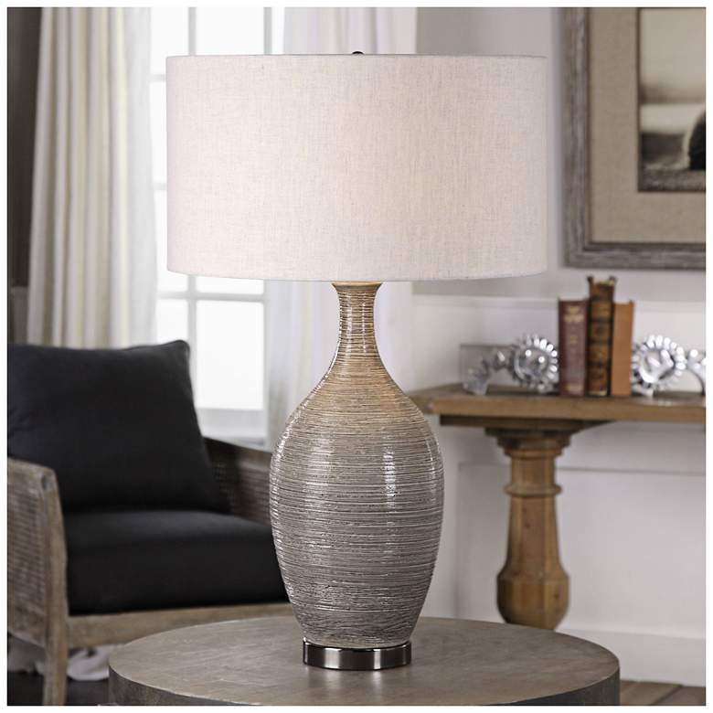 Image 3 Uttermost Dinah 31 inch Mushroom Gray Textured Ceramic Table Lamp more views