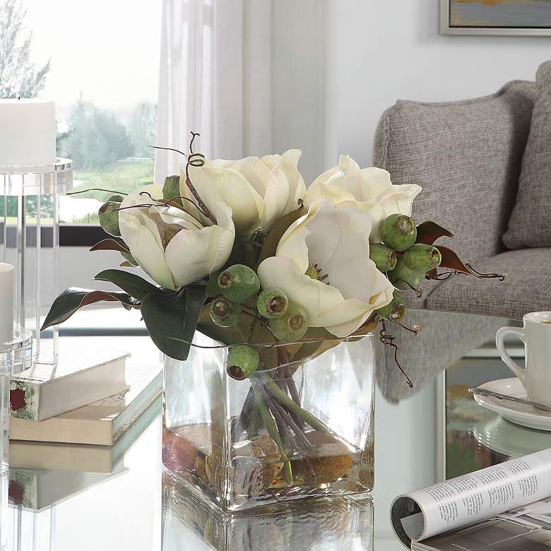 Image 1 Uttermost Dobbins Magnolia 16" Wide Faux Flowers in Glass Vase