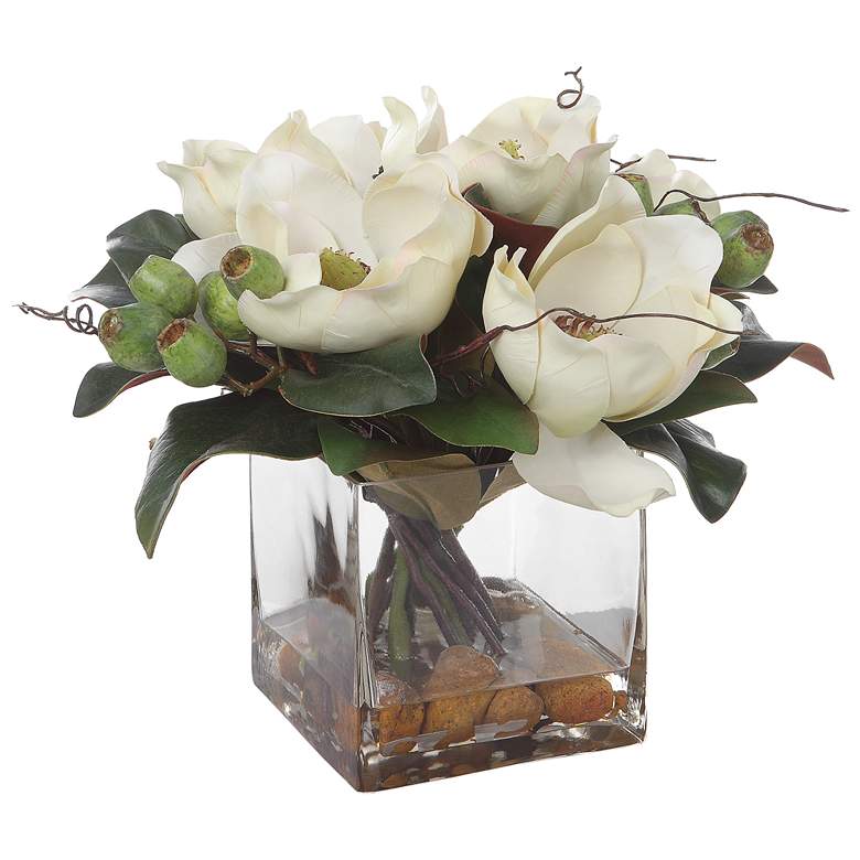 Image 1 Uttermost Dobbins Magnolia 16"W Faux Flowers in Glass Vase