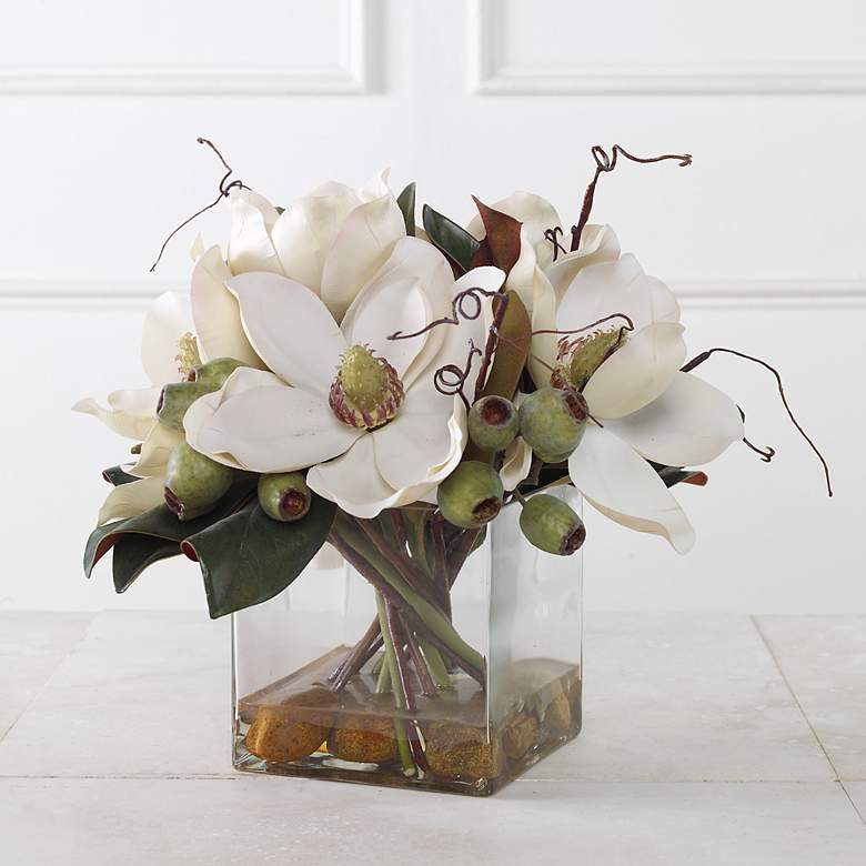 Image 3 Uttermost Dobbins Magnolia 16"W Faux Flowers in Glass Vase more views