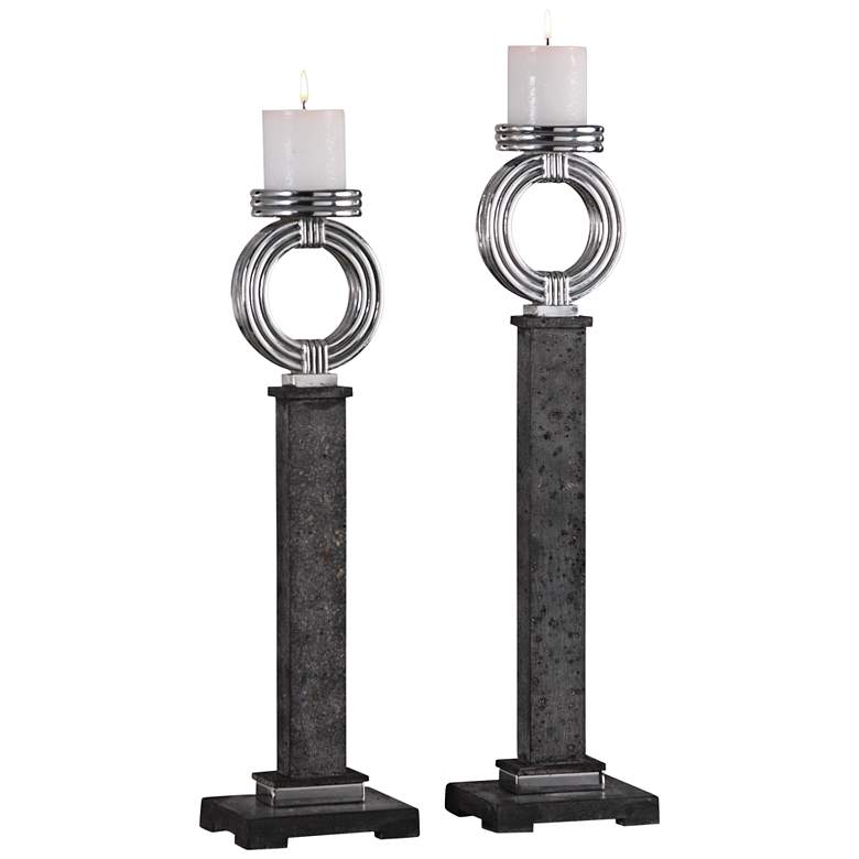 Image 1 Uttermost Docia Charcoal 2-Piece Pillar Candle Holder Set