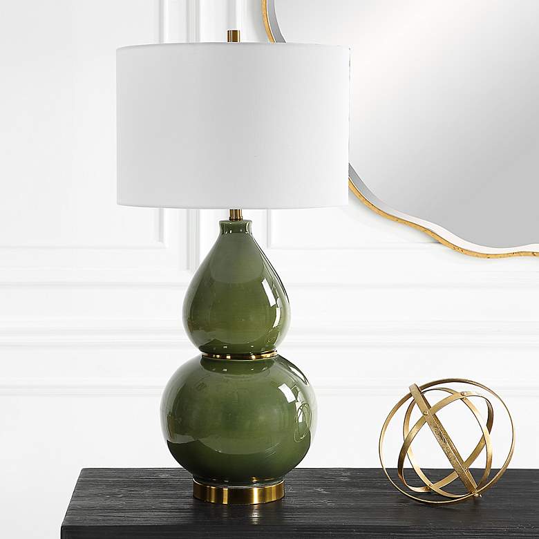 Image 3 Uttermost Double Gourd 31" Moss Green Glaze Ceramic Table Lamp more views