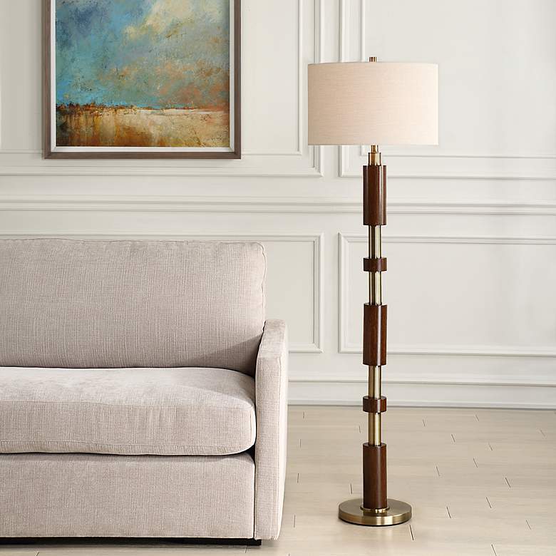 Image 1 Uttermost Drewry 62 1/2" High Wood and Metal Floor Lamp