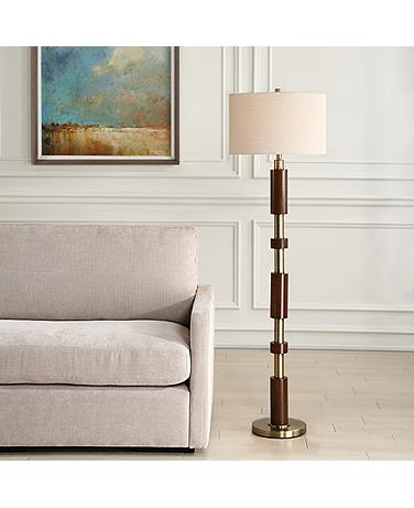 Uttermost Drewry Stacked Wood and Brass Floor Lamp