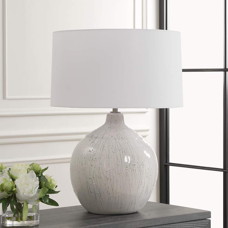 Image 3 Uttermost Dribble 26" Modern Dripped Gray and White Ceramic Table Lamp more views