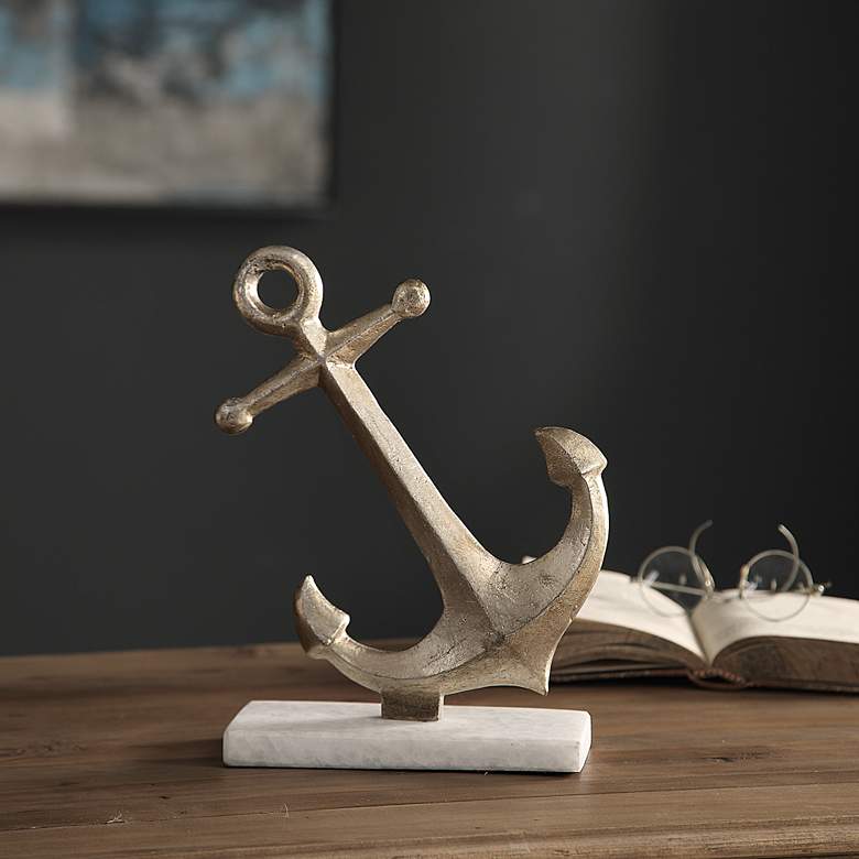 Image 1 Uttermost Drop Anchor 10" High Silver Leaf Iron Sculpture