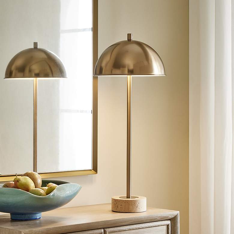 Image 1 Uttermost Dunham 28 1/4" Brass Metal and Travertine Buffet Lamp