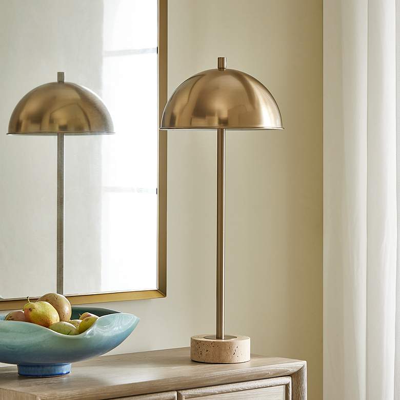 Image 3 Uttermost Dunham 28 1/4" Brass Metal and Travertine Buffet Lamp more views