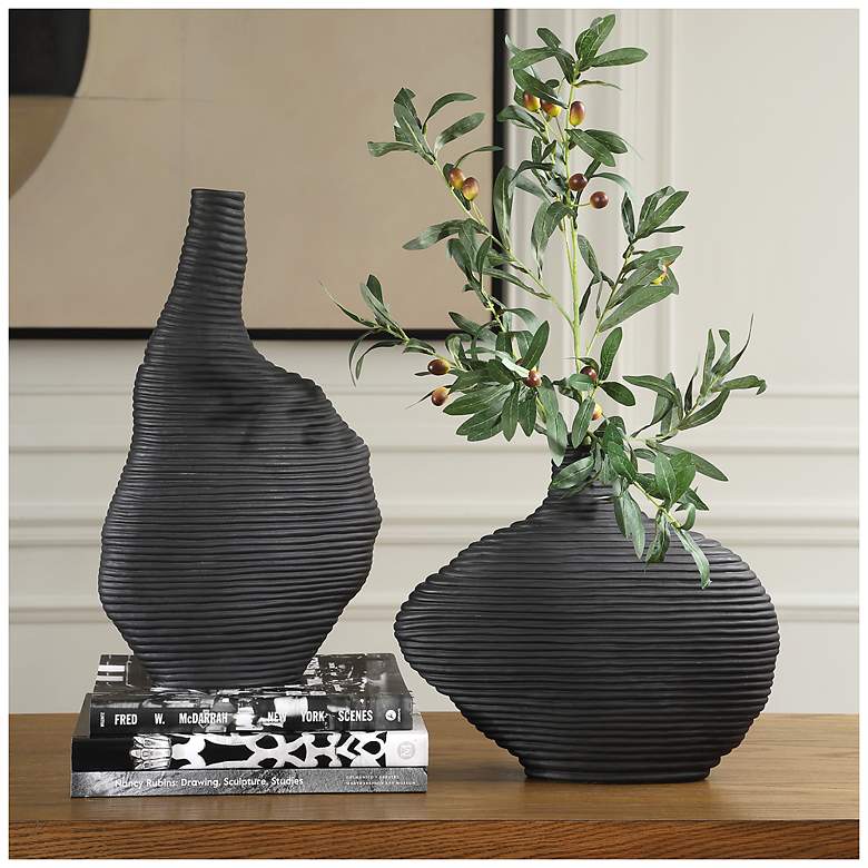 Image 1 Uttermost Duostacked 2-Piece Black Ceramic Vase Set