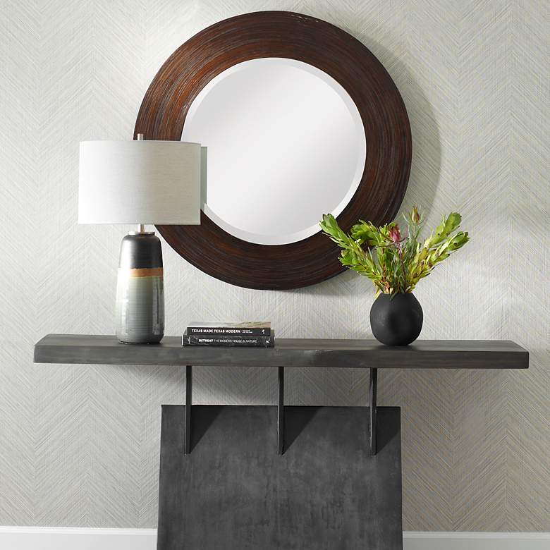 Image 1 Uttermost Dutton 36" Dark Walnut Round Wall Mirror