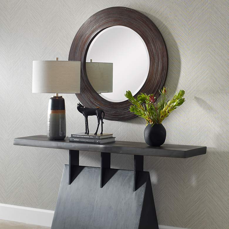 Image 3 Uttermost Dutton 36" Dark Walnut Round Wall Mirror more views