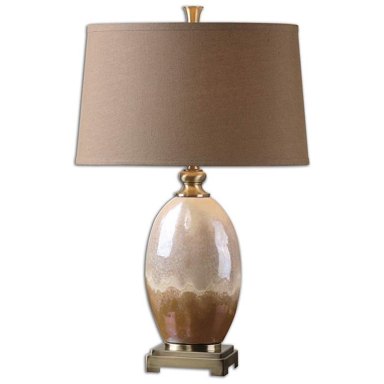 Image 1 Uttermost Eadric Iridescent Ivory Rust Brown Glaze Ceramic Table Lamp