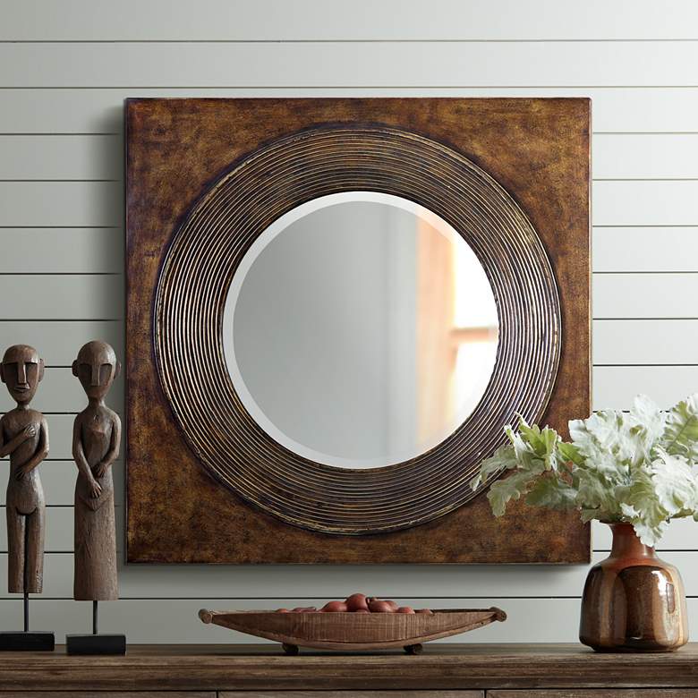 Image 1 Uttermost Eason Golden Bronze 36 inch Square Wall Mirror