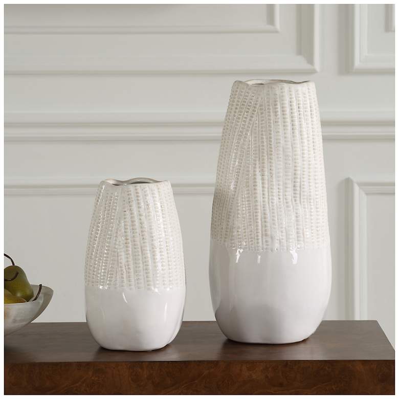 Image 1 Uttermost Echo Ridge 2-Piece White Ceramic Vase Set