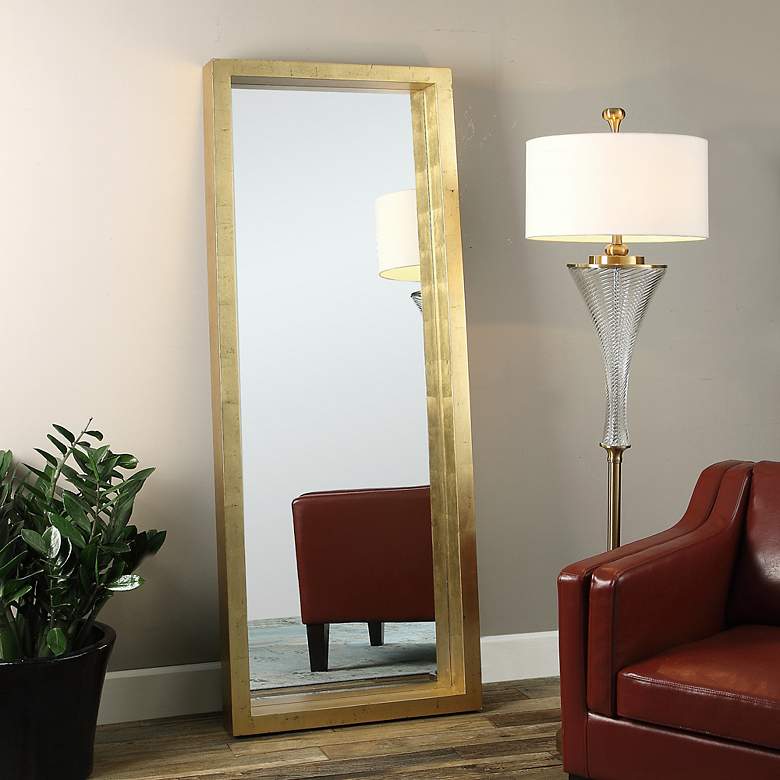 Image 1 Uttermost Edmonton Gold Leaf 27 1/2 inch x 75 1/2 inch Floor Mirror