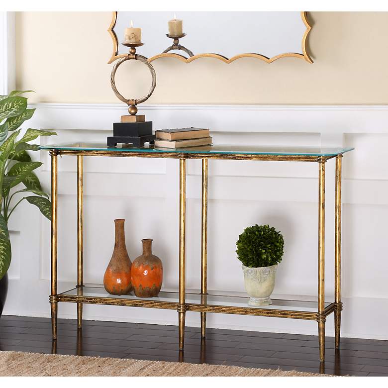 Image 1 Uttermost Elenio 54" Wide Gold Leaf Console Table