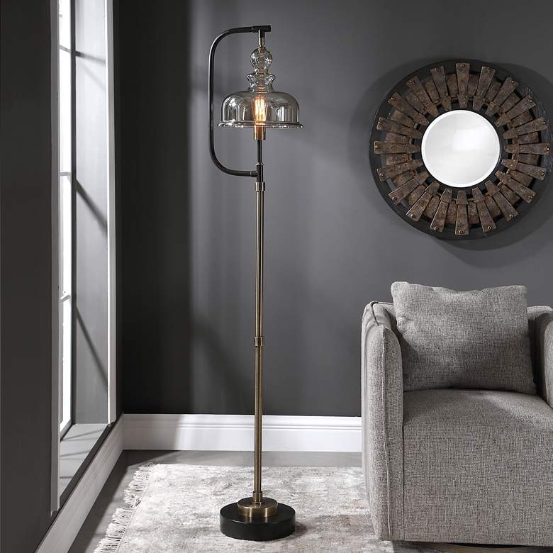 Image 1 Uttermost Elieser 68 1/2" Brushed Brass and Aged Black Floor Lamp