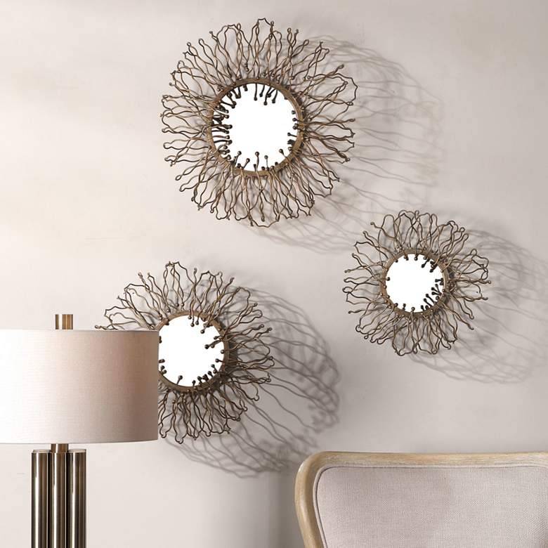 Image 1 Uttermost Elin 3-Piece Gold Sunburst Mirrored Wall Art Set