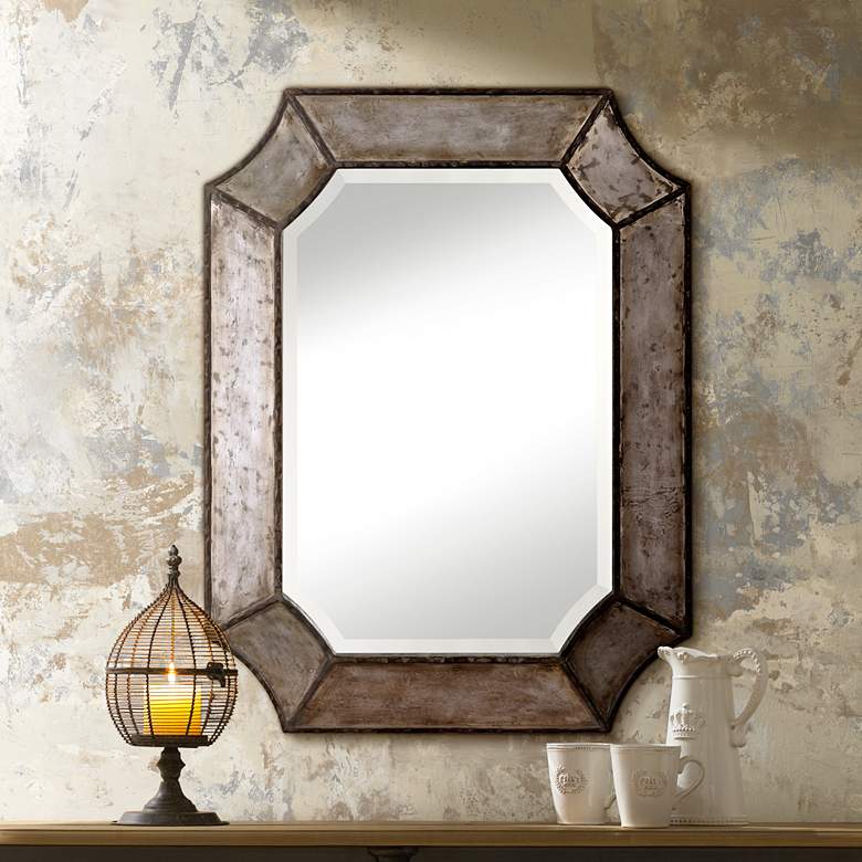 Image 1 Uttermost Elliot 32" x 24" Curved Corner Antique Aluminum Mirror
