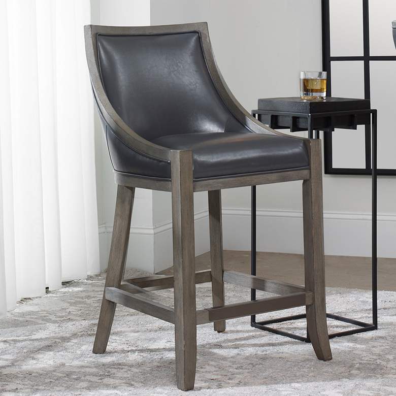 Image 1 Uttermost Elowen Gray Leather Counter Height Bar Stool