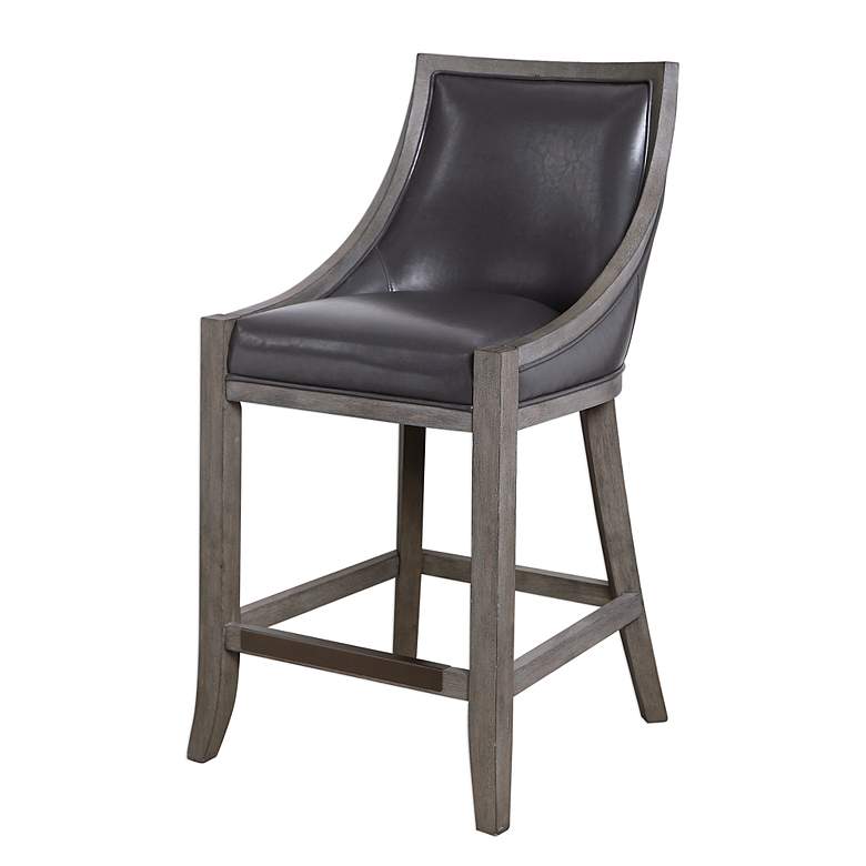 Image 4 Uttermost Elowen Gray Leather Counter Height Bar Stool more views