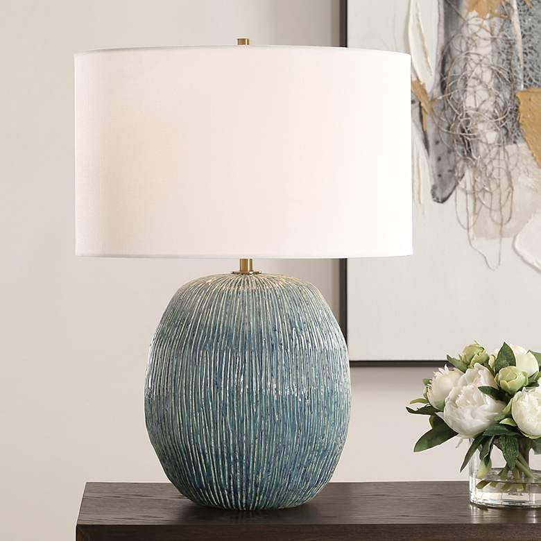 Image 1 Uttermost Elysia Blue Ceramic Accent Table Lamp