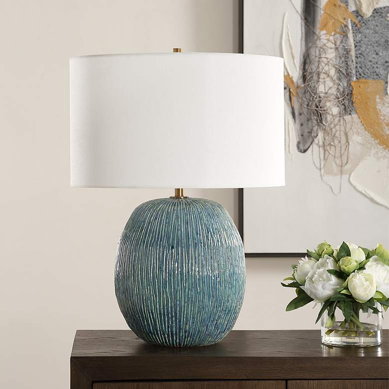 Image 4 Uttermost Elysia Blue Ceramic Accent Table Lamp more views