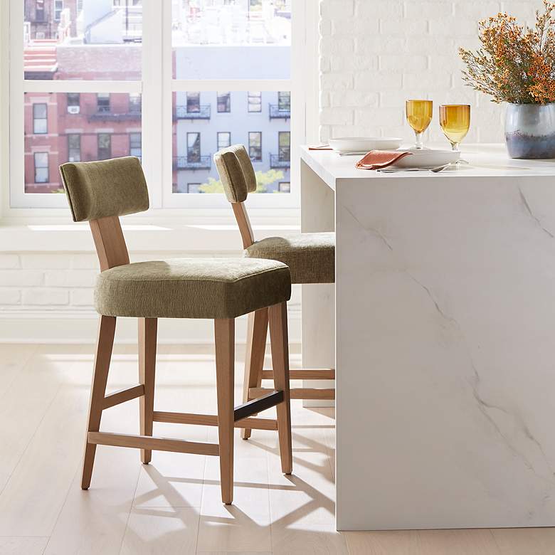 Image 3 Uttermost Elysian Moss Green and Natural Oak Counter Stool more views
