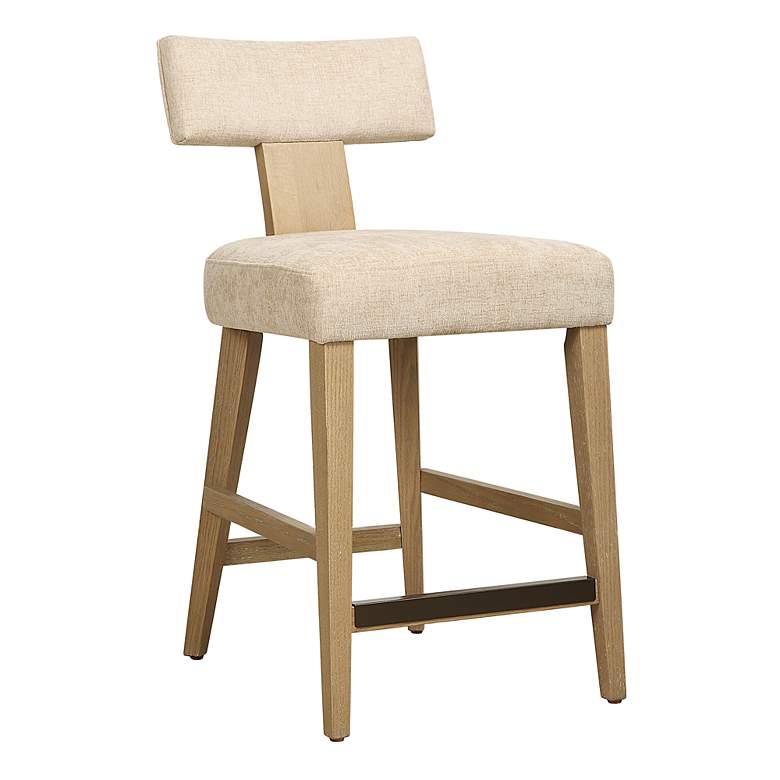 Image 2 Uttermost Elysian Sand Fabric and Natural Oak Wood Counter Stool