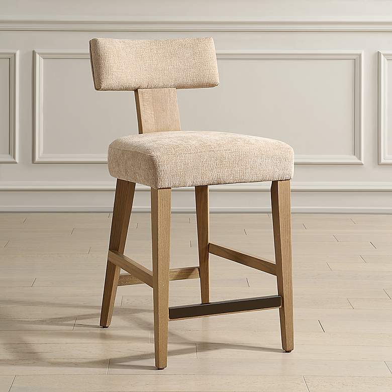 Image 1 Uttermost Elysian Sand Fabric and Natural Oak Wood Counter Stool