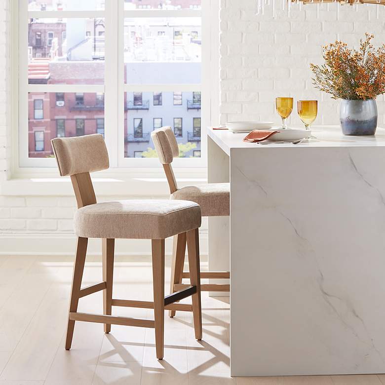 Image 3 Uttermost Elysian Sand Fabric and Natural Oak Wood Counter Stool more views