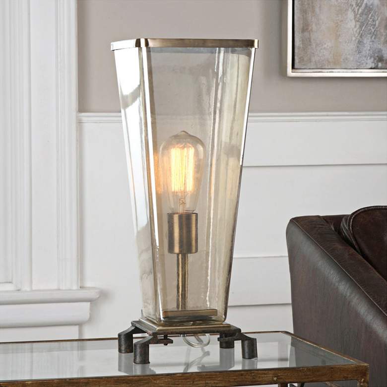 Image 1 Uttermost Emidio Dark Rust Bronze Tapered Hurricane Table Lamp