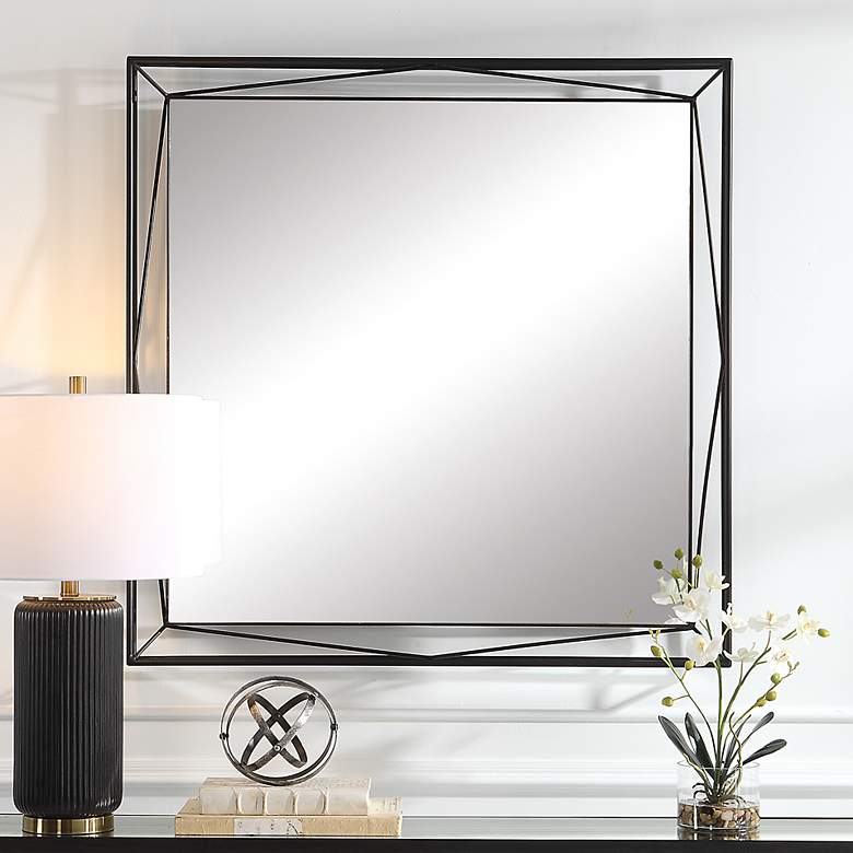 Image 1 Uttermost Entangled Black and Wood 36" Square Wall Mirror