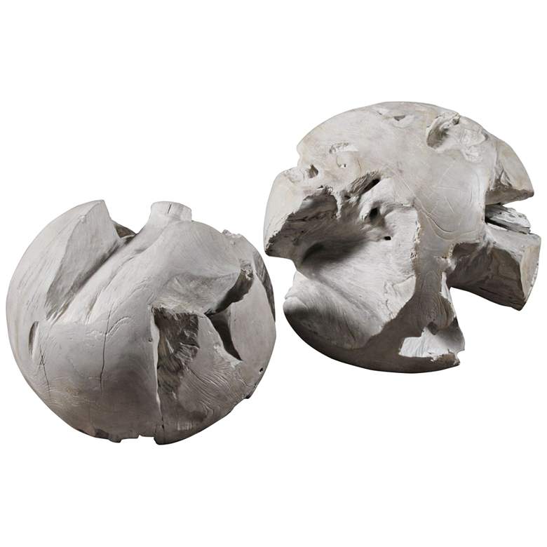 Image 2 Uttermost Ermanno Pale Gray Glaze Teak Balls Set of 2