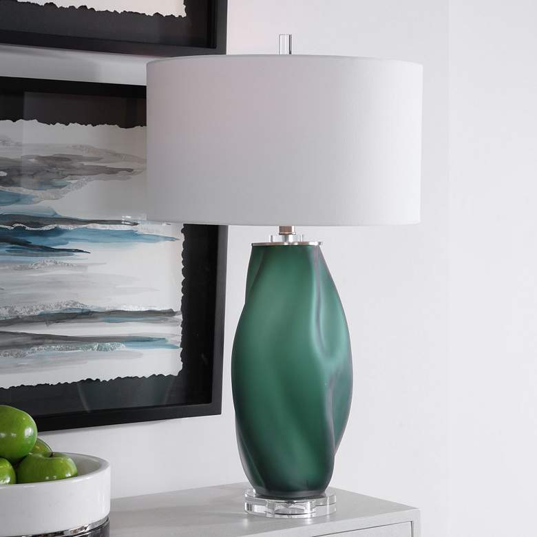 Image 1 Uttermost Esmeralda Frosted Emerald Green Glass Table Lamp