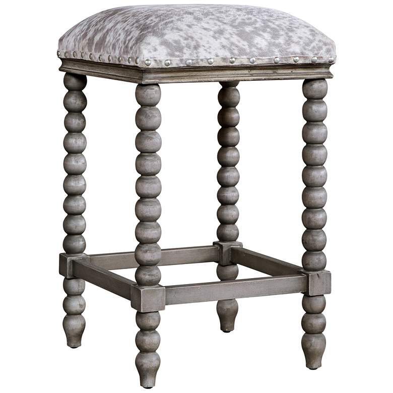 Image 2 Uttermost Estes 26 inch Gray Faux Cow Hide Counter Stool