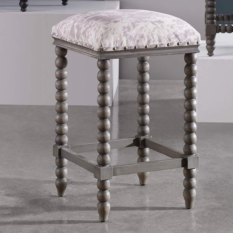 Image 1 Uttermost Estes 26" Gray Faux Cow Hide Counter Stool