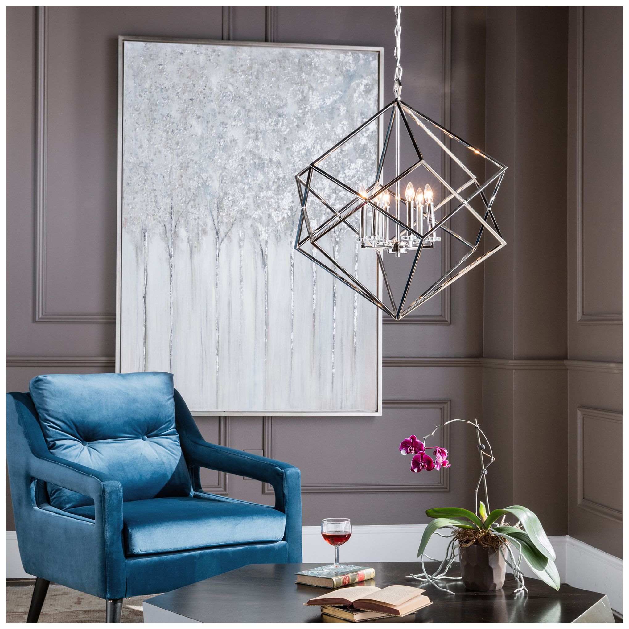 Uttermost Euclid 26" Wide Polished Nickel 6-Light Pendant in scene