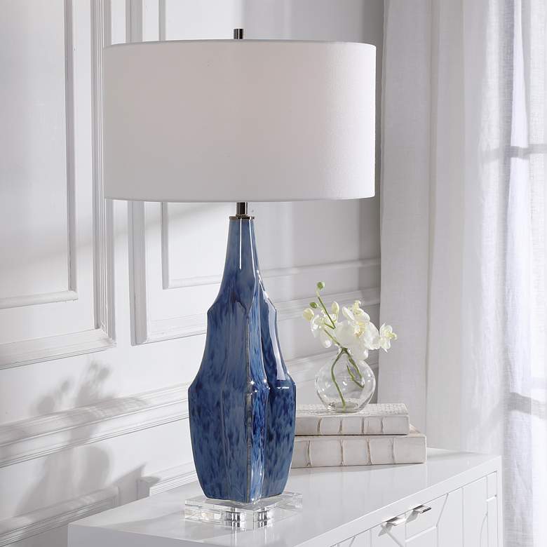 Image 1 Uttermost Everard 31 inch High Indigo Blue Glaze Porcelain Table Lamp