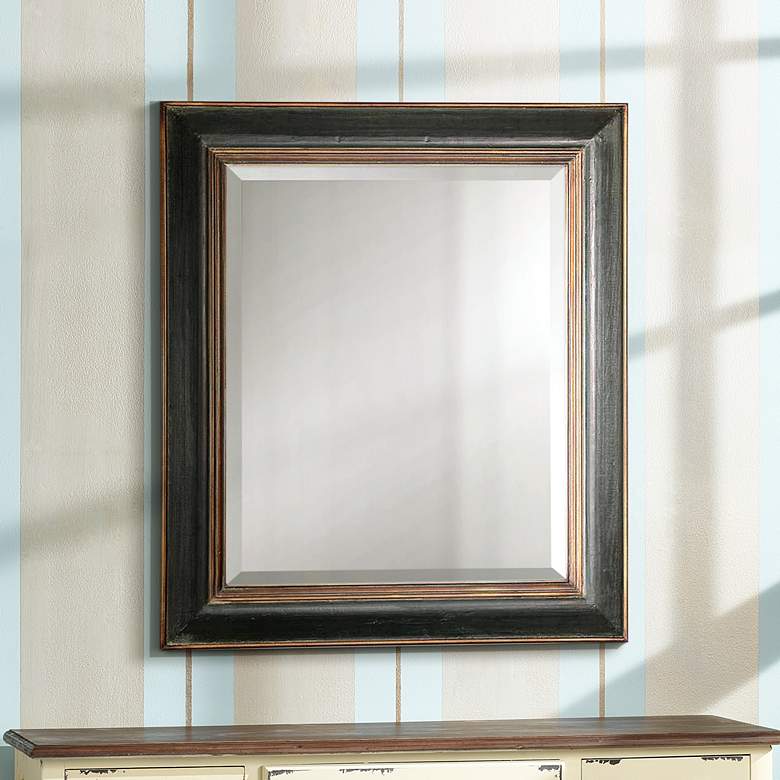 Image 1 Uttermost Fabiano Black 36 inch x 42 inch Beveled Wall Mirror