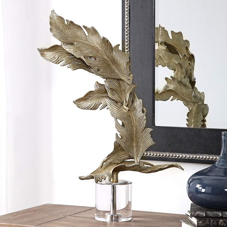 Image 1 Uttermost Fall Leaves 26 1/2"H Champagne Silver Sculpture