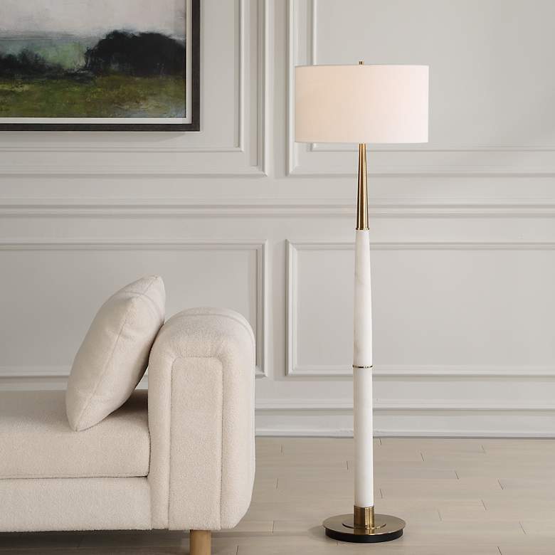 Image 1 Uttermost Faro White Marble and Brass Floor Lamp