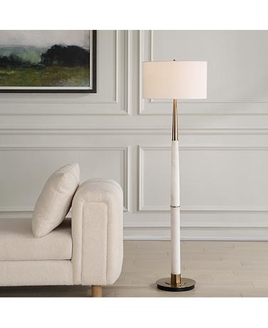 Uttermost Faro White Marble and Brass Floor Lamp